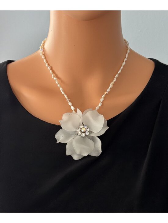 Swarovski Idyllia Multicolored Crystal Flower Pendant  Rice Pearls Swarovski Crystal Necklace Repurposed Vintage You & i Flower Pendant